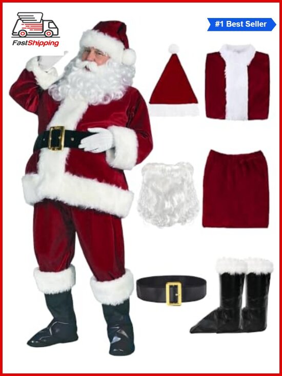 Other - 🎅 Santa Claus Costume 6PCS Soft Velvet Suit Adult Men Christmas Cosplay